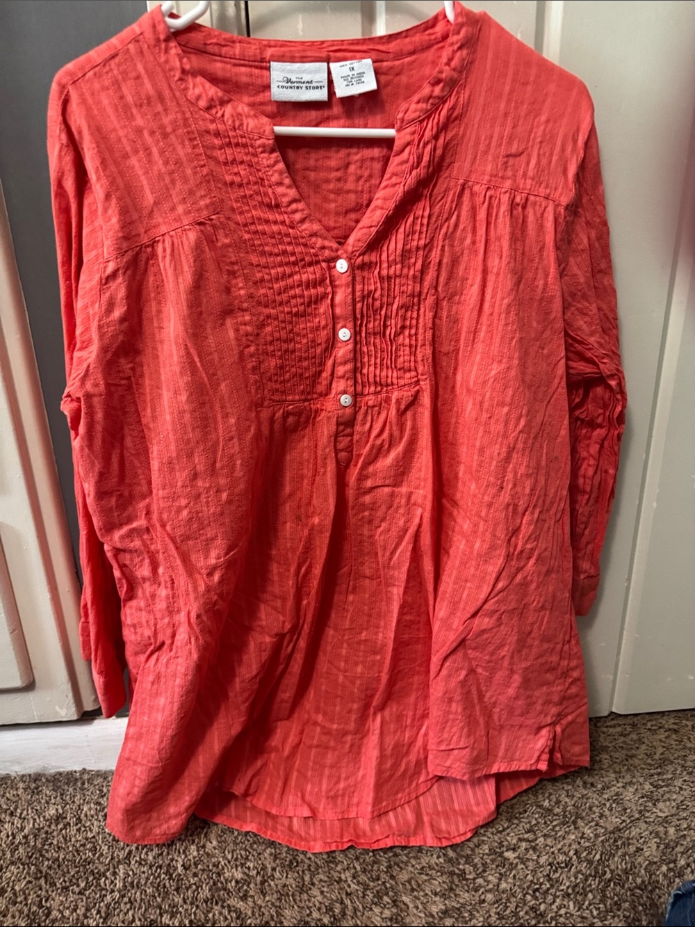 Vermont Country Store Coral Pintuck Button-Front Tunic